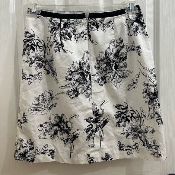 Eddie Bauer French Toile Floral Black & White Cotton Skirt 6 Small - Picture 2 of 8